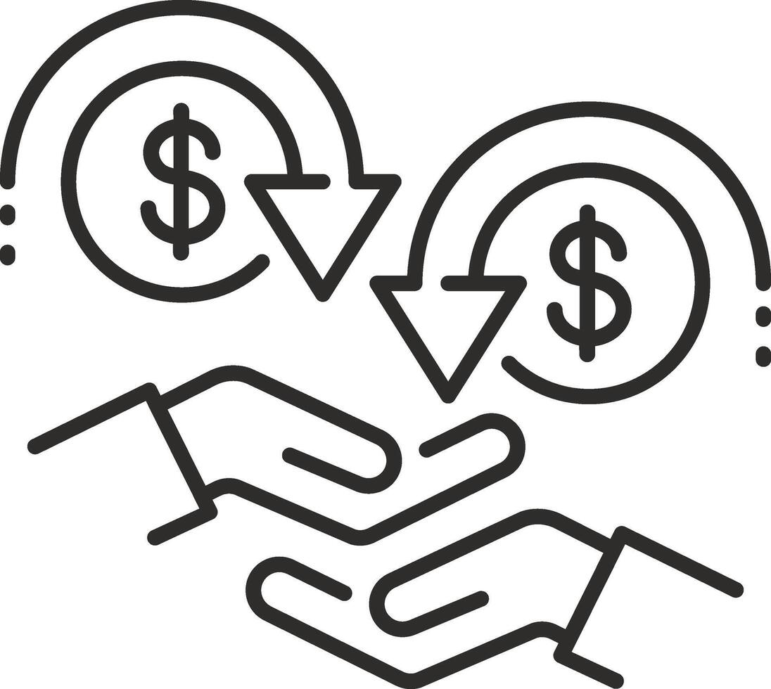 financial transactions, cashback icon, thin line web symbol on white background, compensation or donation of money, return money, cash back rebate, editable stroke illustration eps10 vector