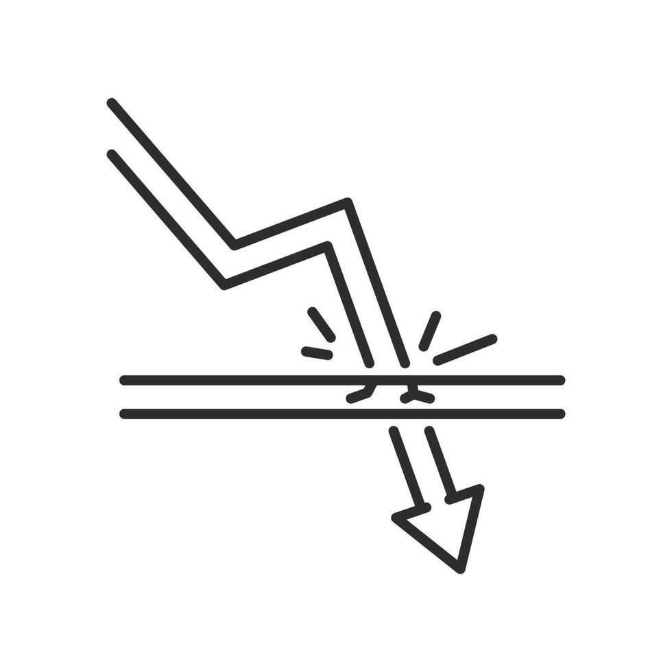 graph of the fall icon, financial downturn, bottoming out, crisis, collapse, falling arrow, chart, thin line symbol on white background, editable stroke illustration vector