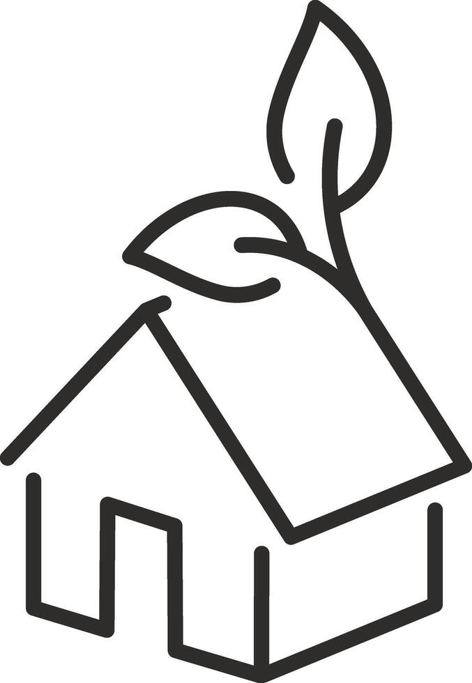 eco construction icon, eco house logo, environmentally home, leaves, green building, ecology city, thin line symbol on white background - editable stroke illustration eps10 vector