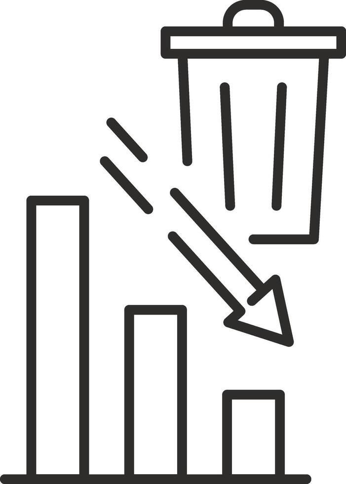 thrown garbage, decrease waste icon, reducing discarded garbage, reduce waste icon, reduce thin line symbol on white background - editable stroke illustration eps10 vector