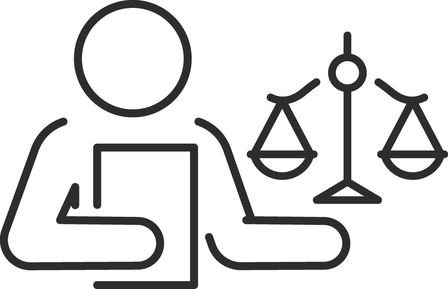 advocate icon, justice and law, lawyer, man with scales, thin line symbol on white background, editable stroke illustration eps10 vector