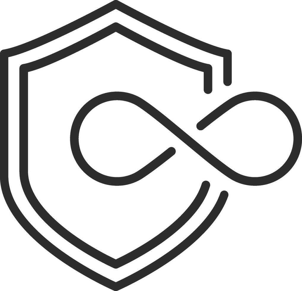 lifetime warranty icon, shield with infinity sign, thin line symbol - editable stroke illustration vector