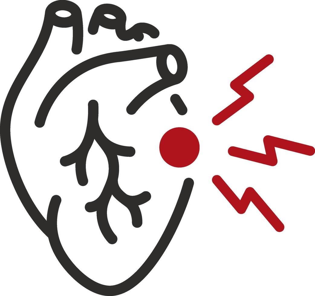 heart pain icon, heart attack, cardiac pains, myocardial infarction thin line symbol on white background - editable stroke illustration vector