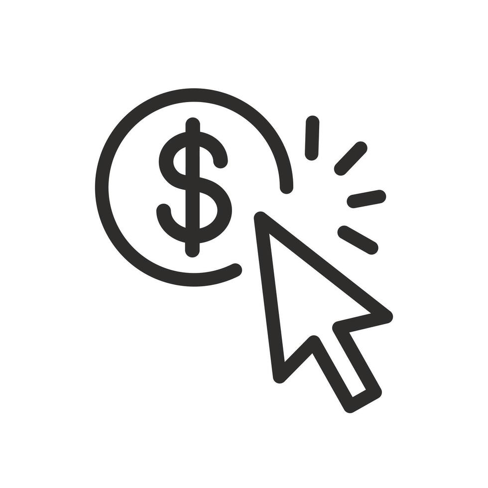illustration, money click icon, pay per click, mouse cursor pressed, dollar coin, for website, app, ui vector