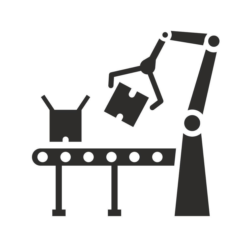 production on factory, automated production line icon, flat illustration vector