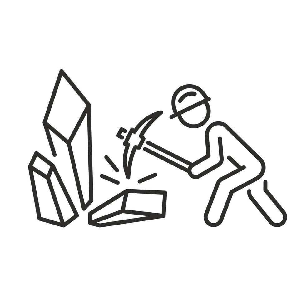 natural resources mining icon, work in a mine, crystals extraction, simple symbol linear illustration vector