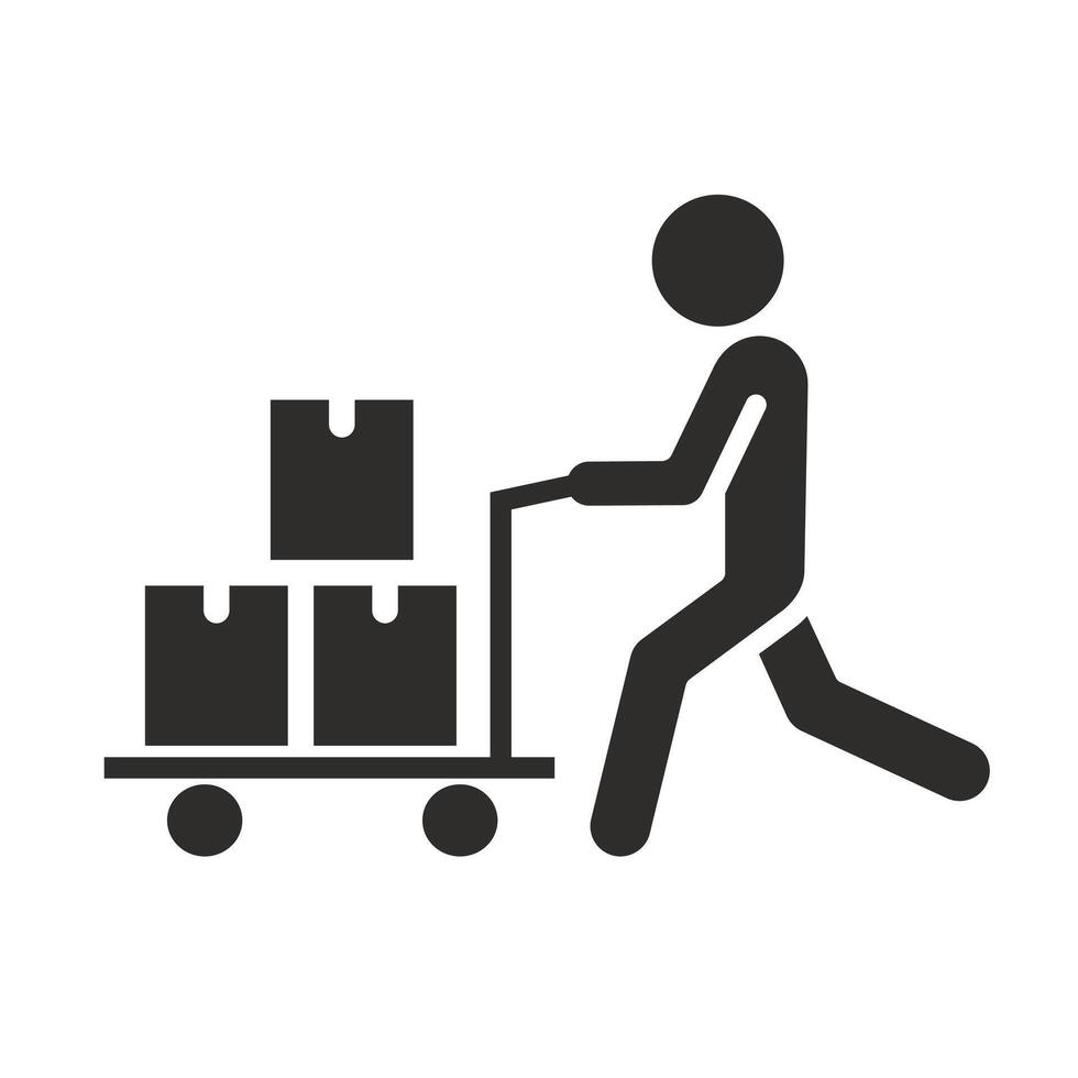 trolley with boxes, goods icon, package dolly, flat illustration vector