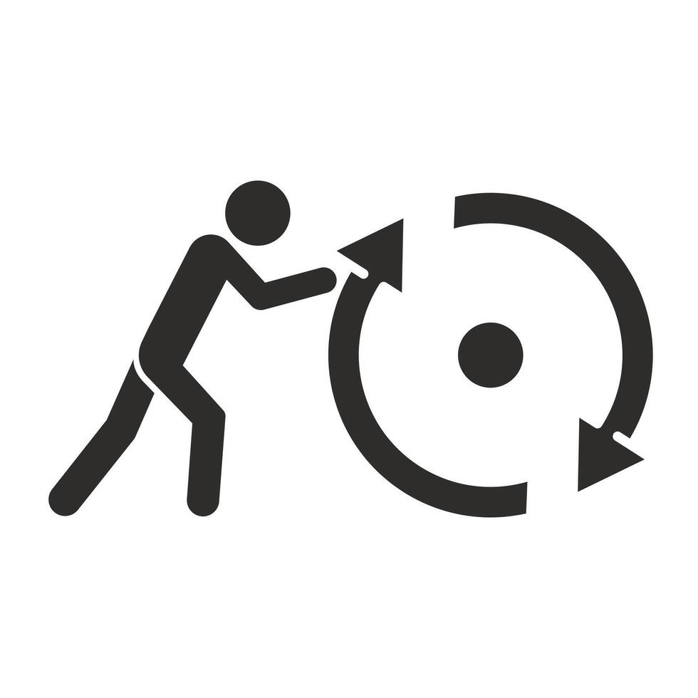 businessman pushing circle arrows, consistency icon, key to success it is effort, flat illustration vector