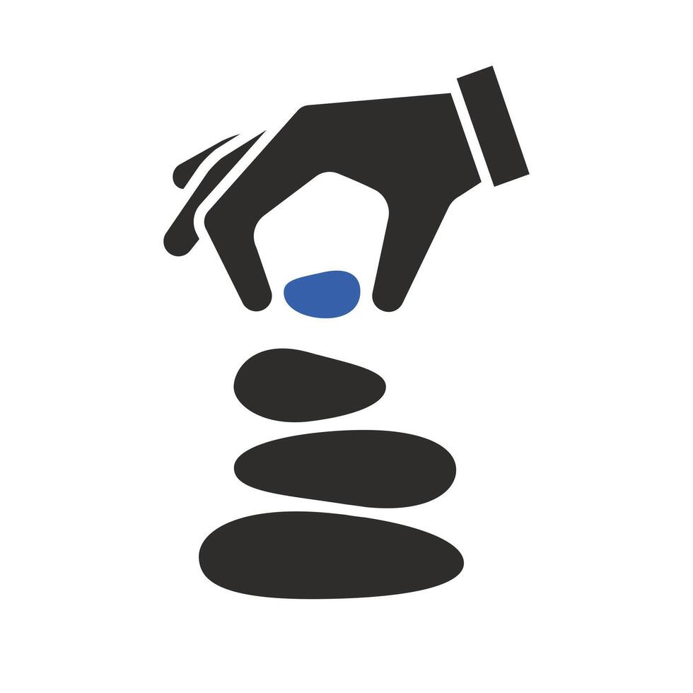 zen stones, hand is building pyramid stones icon, harmony and balance, mental health, flat illustration vector