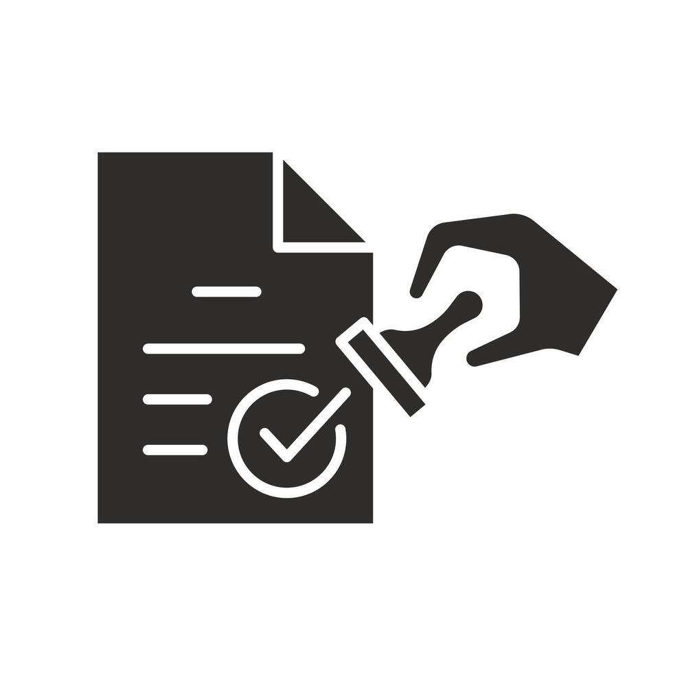 approve doc, rubber stamping on paper document, validation icon, flat illustration vector