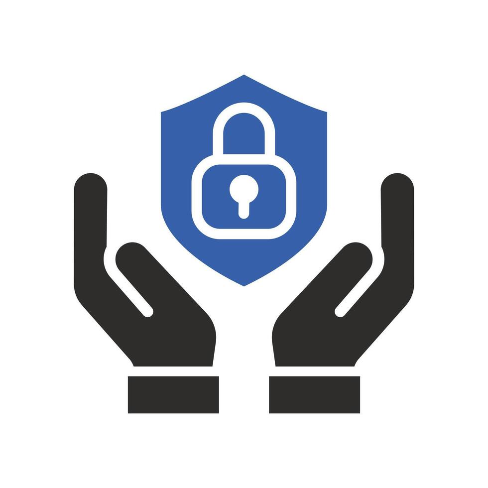 hands with shield, secured icon, flat illustration vector