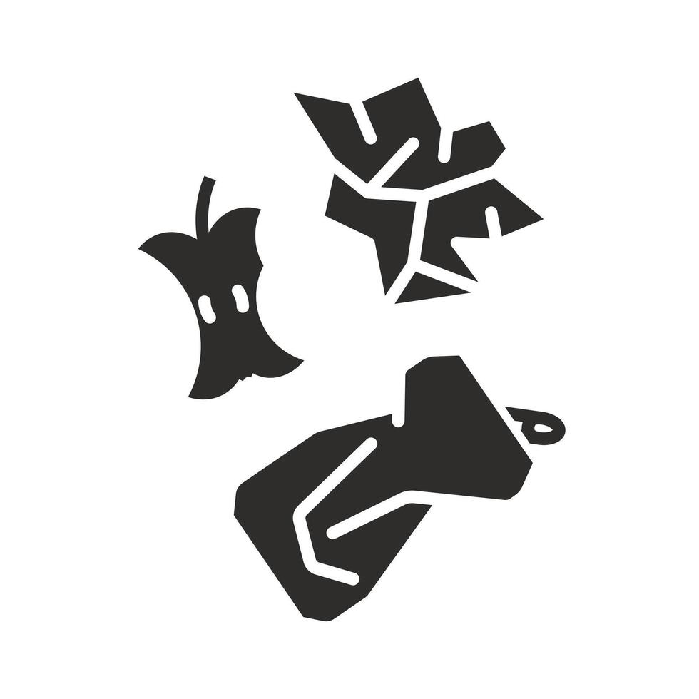 icon of garbage, household waste, can, apple core, crumpled paper, flat illustration vector
