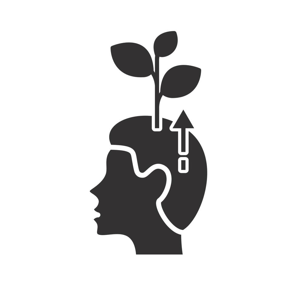 human head and plant, self development icon, flat illustration eps10 vector