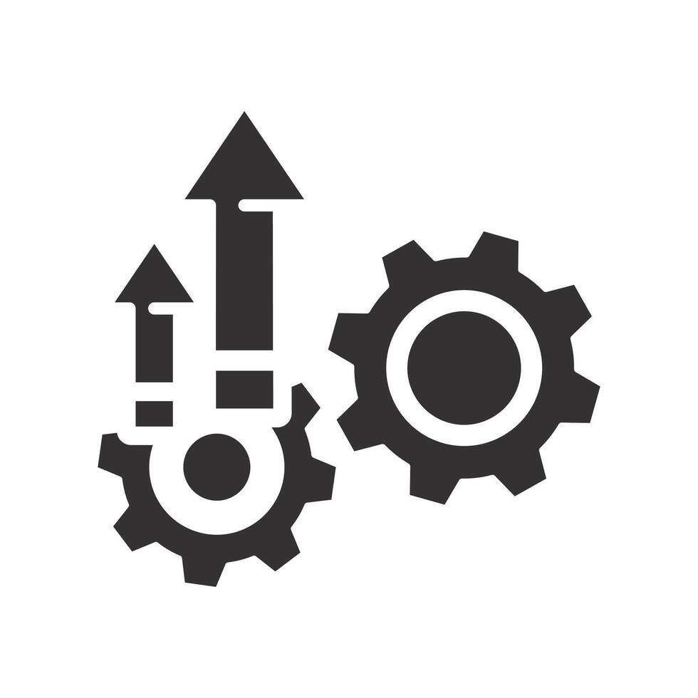 gears with up arrows, improve process icon, improvement or modernization, flat illustration vector