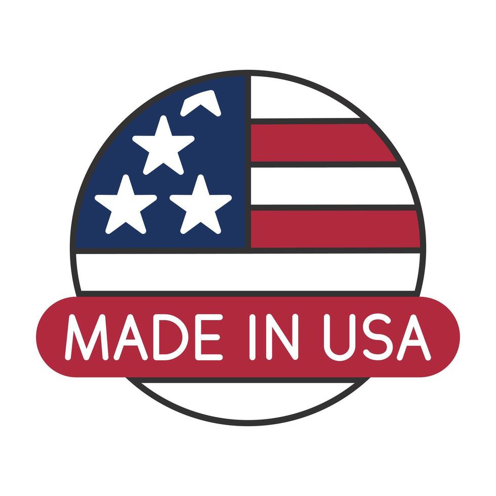 label flag manufactured america, made in usa icon, quality american stamp, flat illustration vector