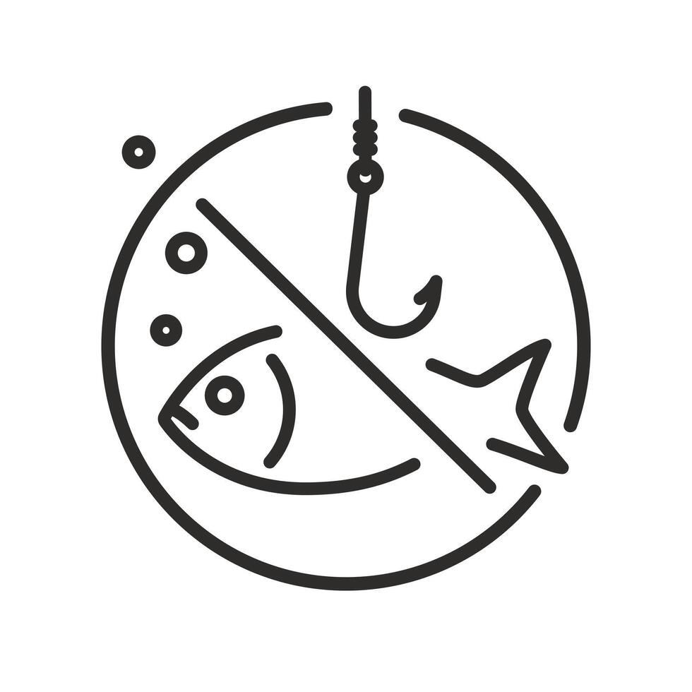 fishing prohibited icon, stop fish poacher, thin line symbol on white background - editable stroke illustration vector