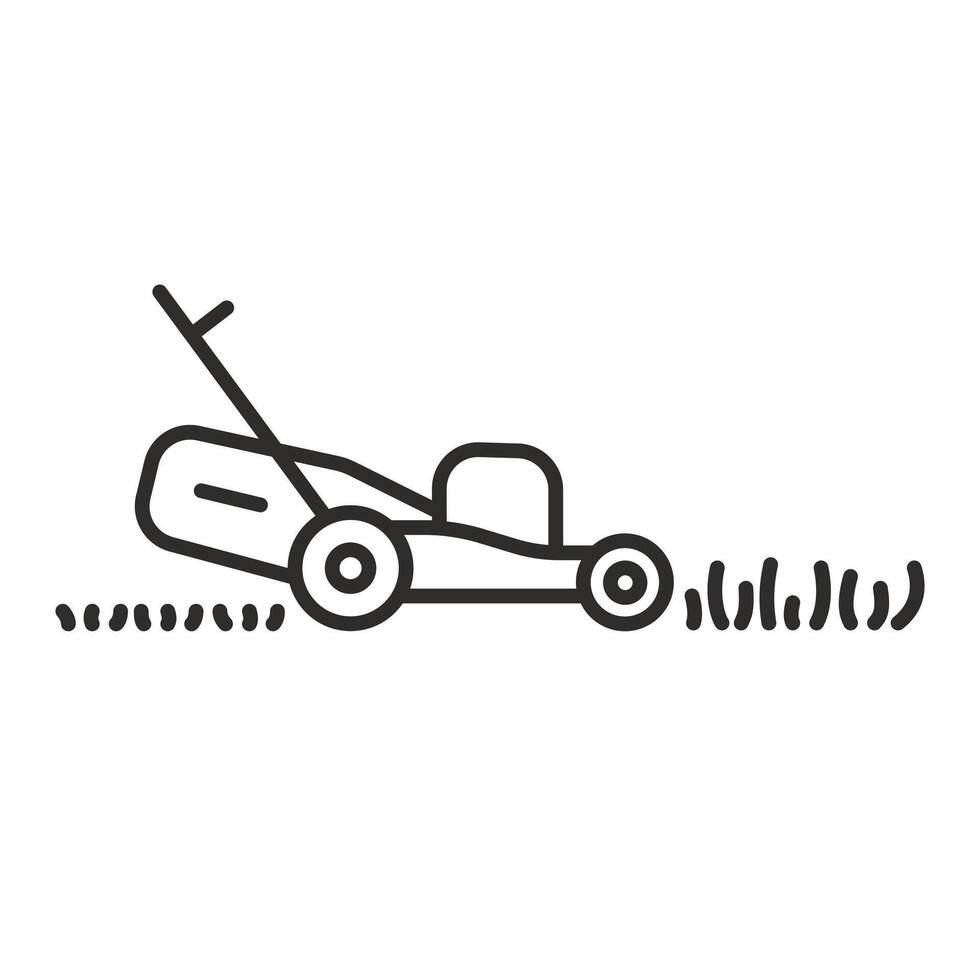 lawn mower icon, mow the grass, thin line symbol, illustration vector