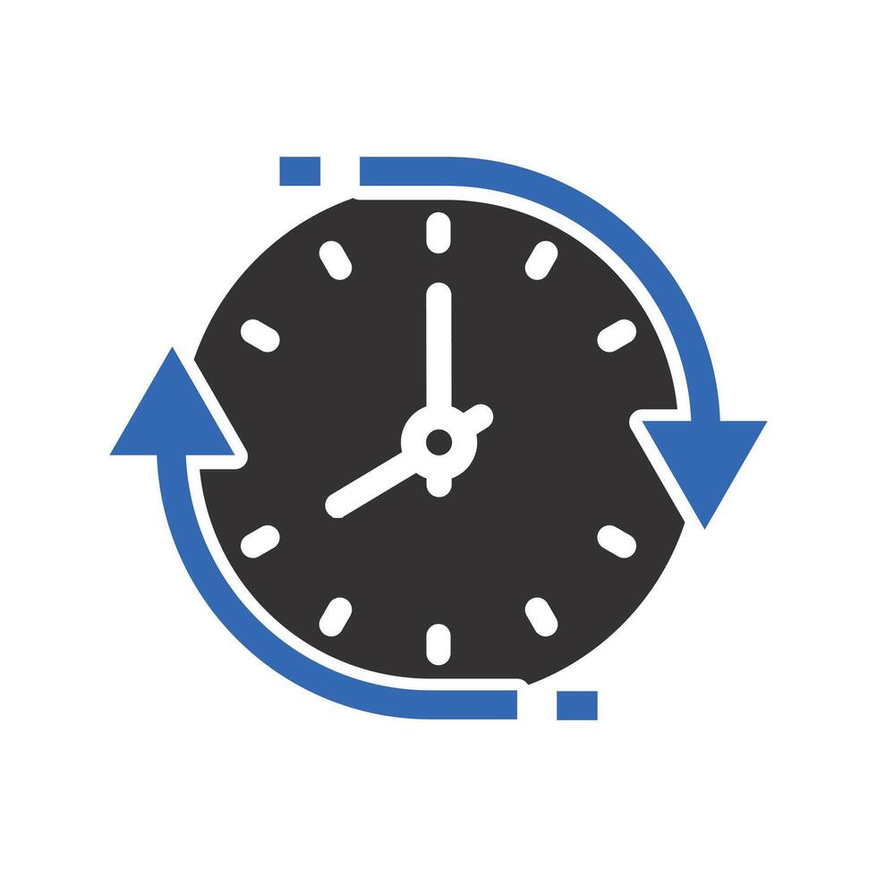 reverse time, change or update date icon, forward or back time on clock, flat illustration vector