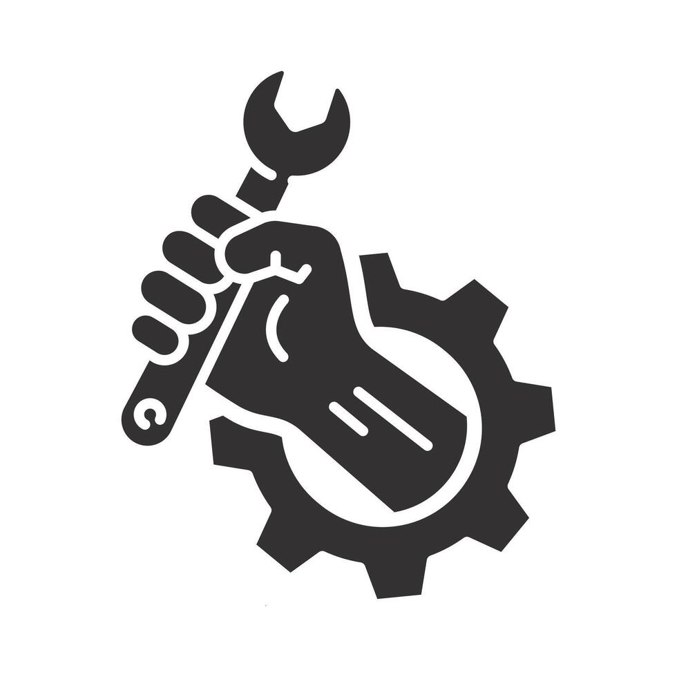 hand with wrench, repair service, maintenance icon, support logo, flat illustration vector