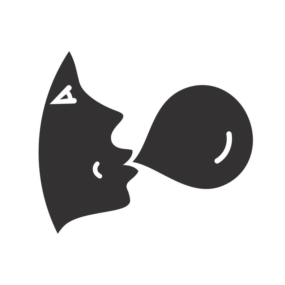 symbol of lips blowing gum bubble, bubblegum icon, flat illustration vector