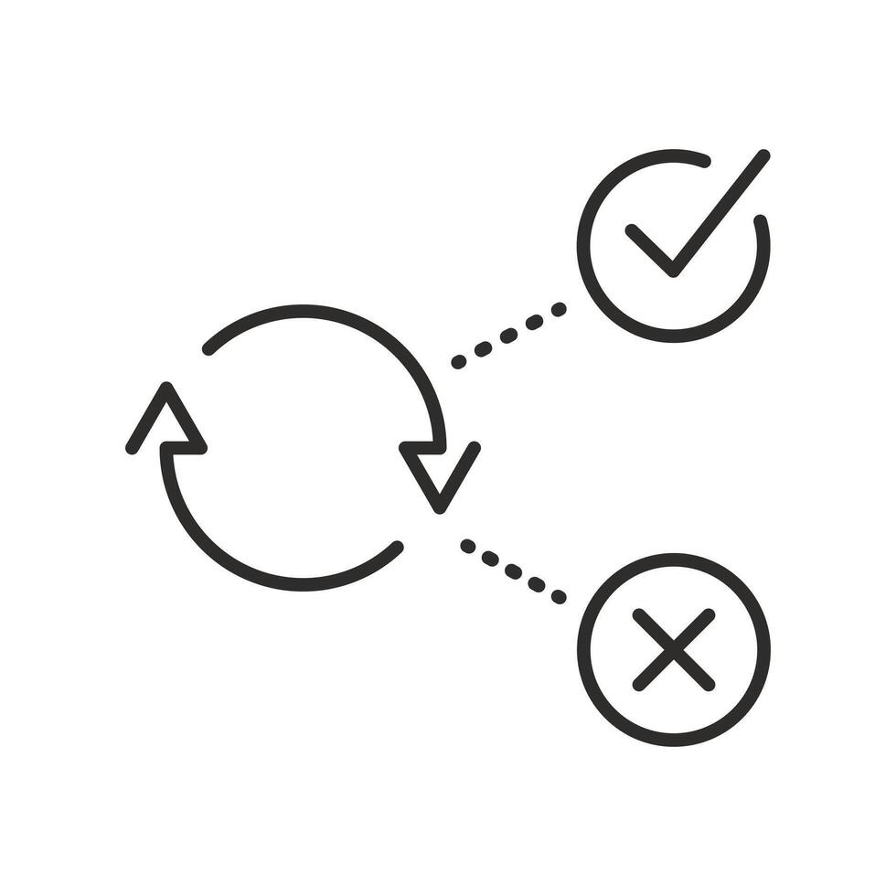 testing icon, negative or positive result, check mark and cross, process result, thin line symbol on white background - editable stroke illustration vector