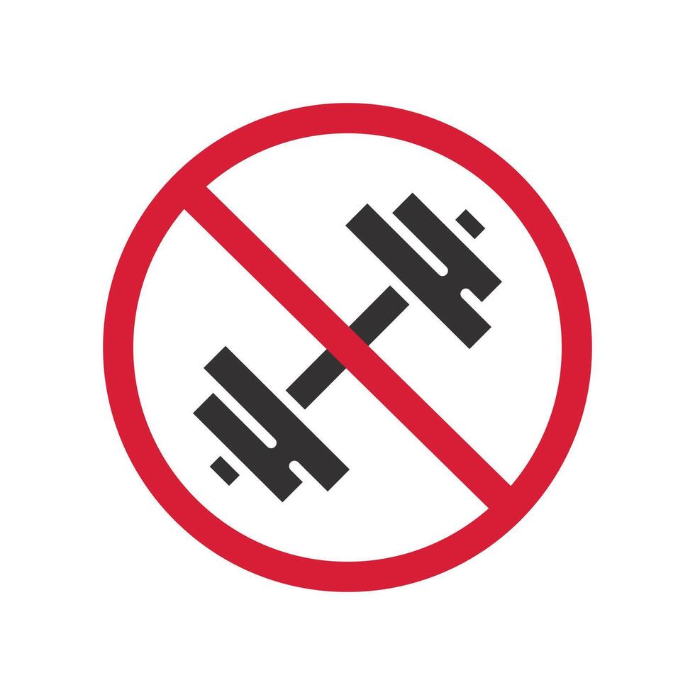 stop bodybuilding workout, forbidden exercise icon, prohibiting gym, closed flat illustration vector