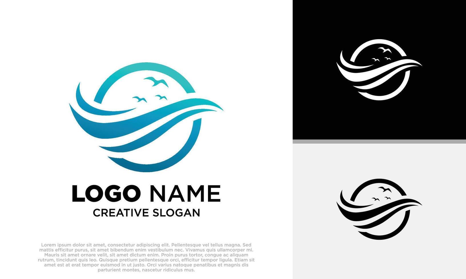 A logo for a company with waves and birds vector