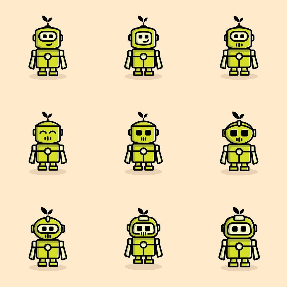 A set of robot icons with different expressions vector