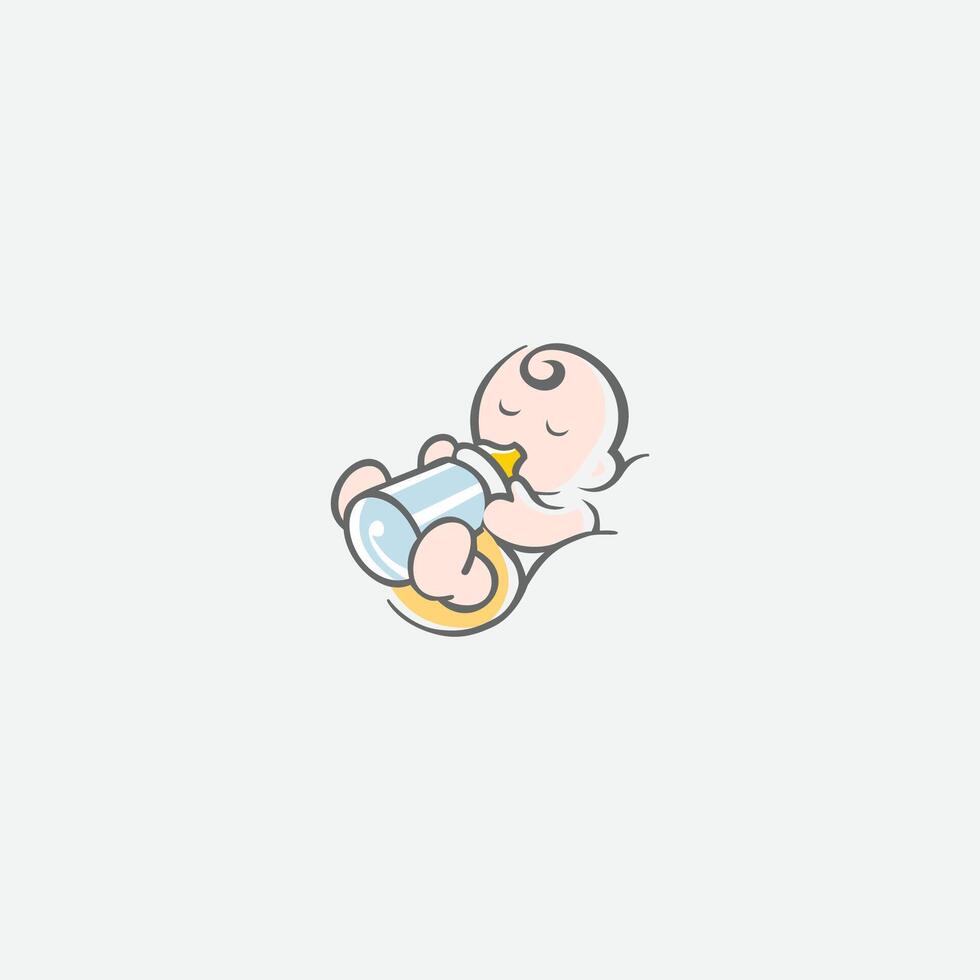 A baby is sitting on a chair with a bottle vector