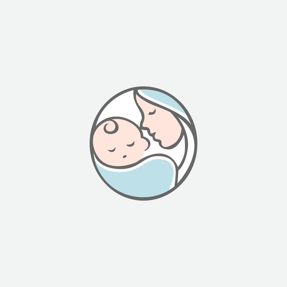 A mother and baby are in a circle logo vector