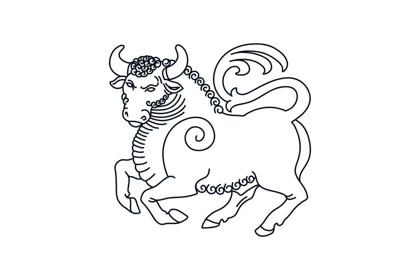 simple buffalo lineart illustration with hand drawn ornaments vector