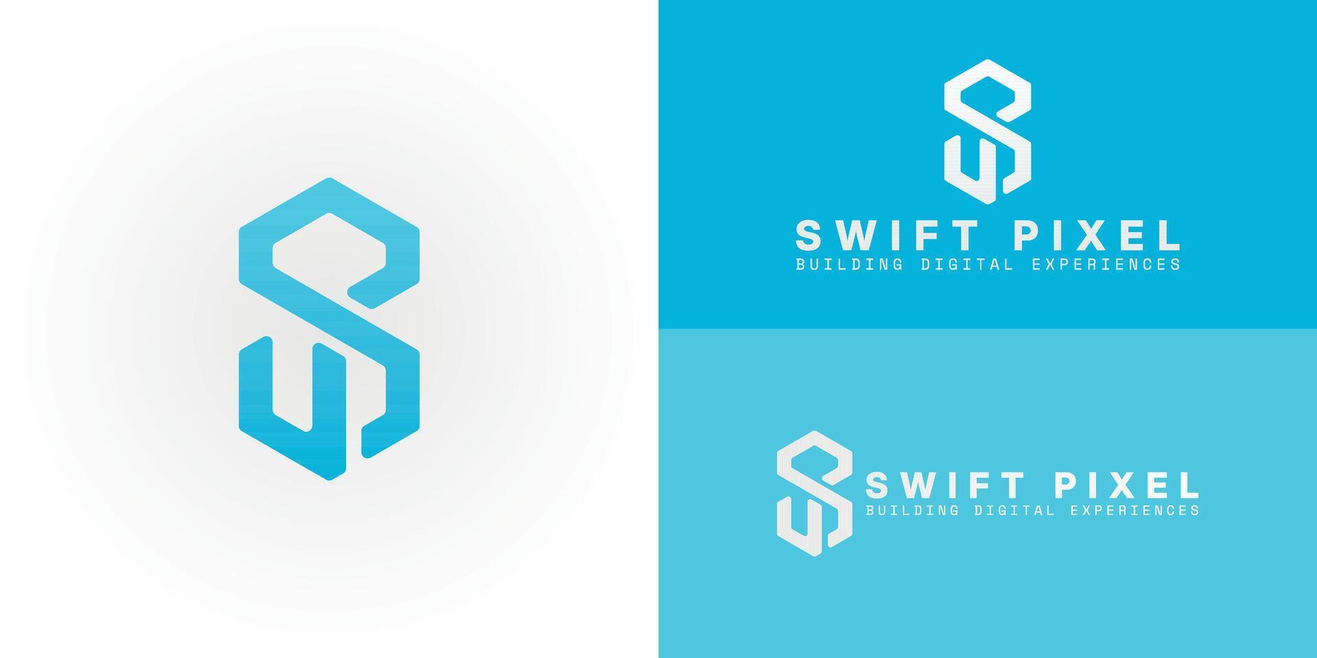 Contemporary geometric logo featuring interwoven SP initials inside a hexagon, perfect for software development companies. It symbolizes structured solutions, precision, and innovative progression. vector