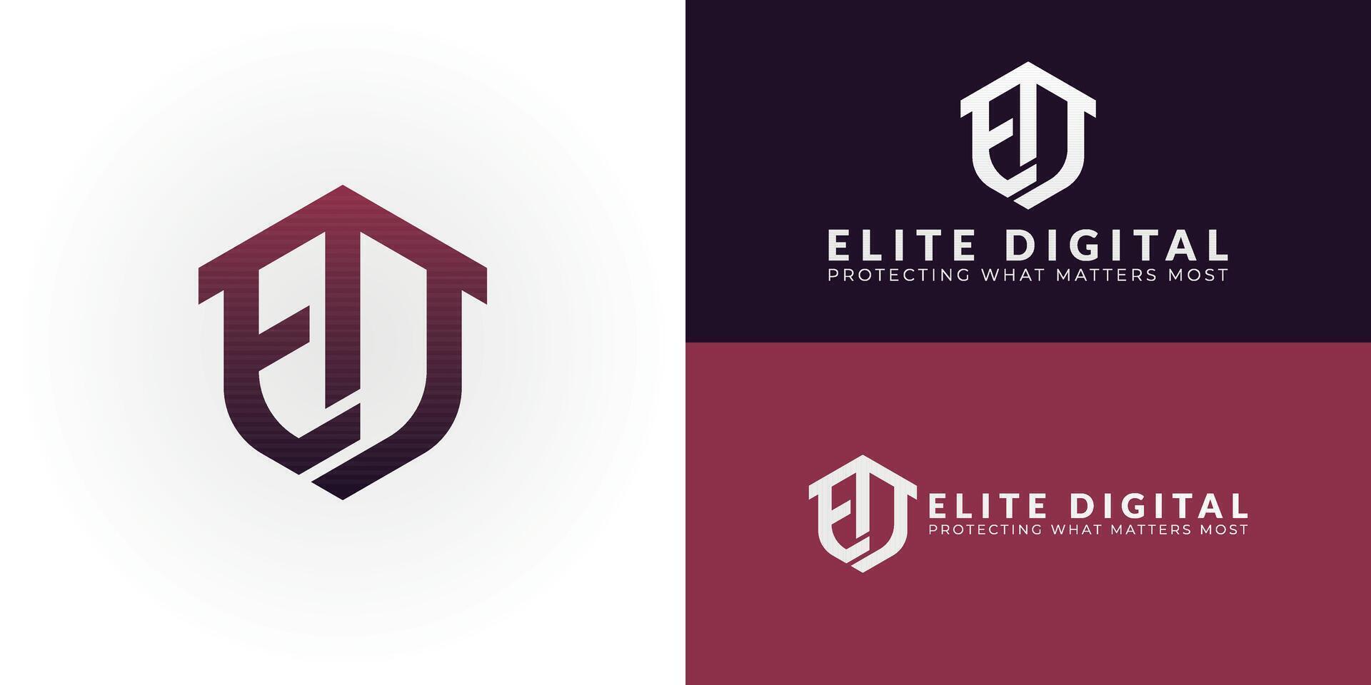 Modern ED shield logo for cybersecurity and data protection, representing a strong and reliable defense for digital assets. vector