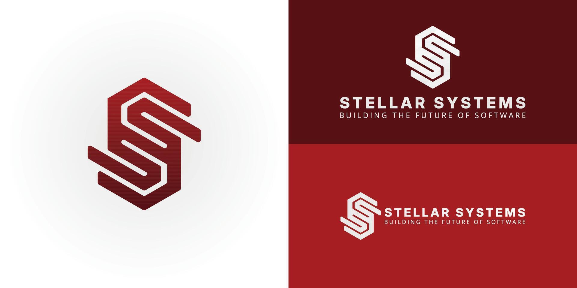 Geometric SS monogram within a bold hexagonal frame, symbolizing interconnectedness and strength. Ideal for innovative software, IT, or cybersecurity companies. vector