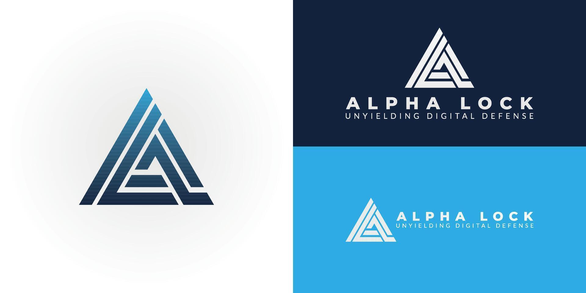 Modern abstract AL logo for cybersecurity services. Interconnected lines form a strong, dynamic triangle, symbolizing advanced protection, data integrity, and secure networks. vector