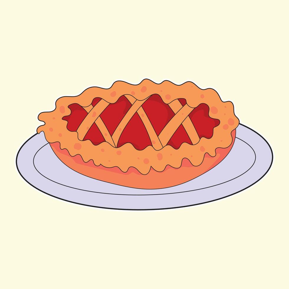 Cute hand drawn fruit pie dessert in cartoon style, perfect for Thanksgiving, autumn harvest, seasonal menus, bakery projects, festive packaging, recipe designs, cozy kitchen art, and holiday vector