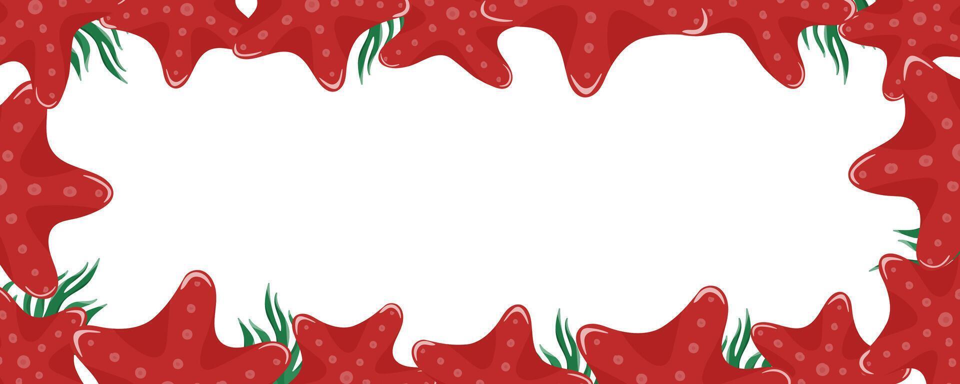 A frame with red starfish and green seaweed vector