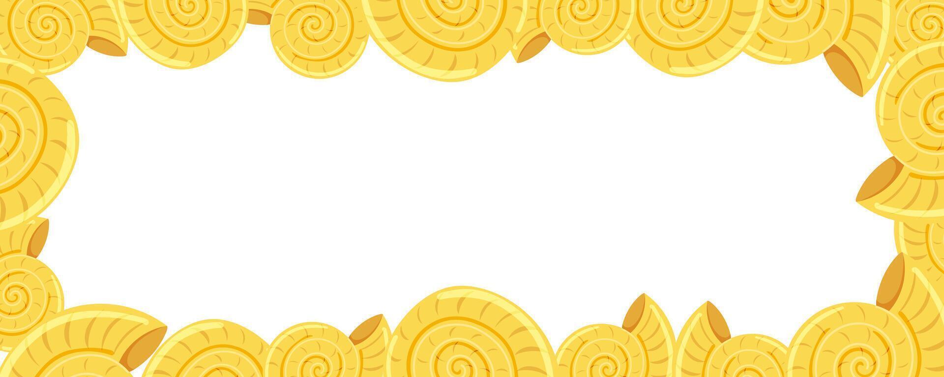 Yellow spiral shells marine frame in flat style vector