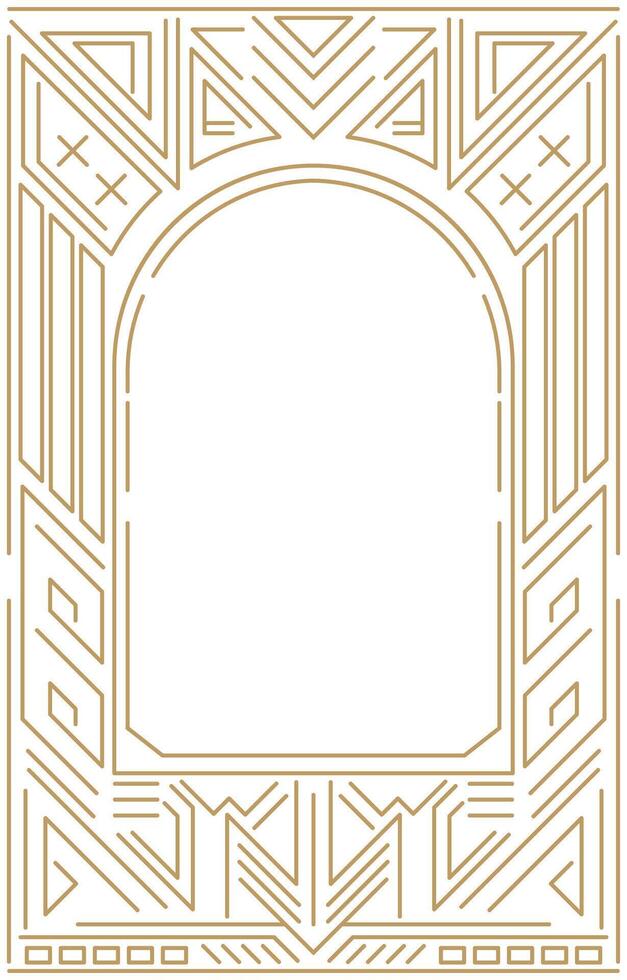 Art Deco Curved Border. Modern Arabic Golden Frame. Geometric Ornament Frame. Vintage Linear Ornament Element. Use for Packaging. vector