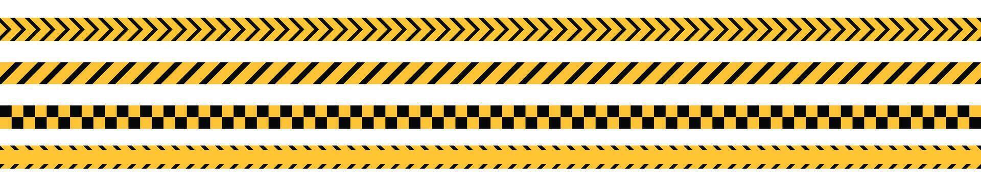 Yellow and black warning tape for safety in hazardous areas, roads, construction zones. vector