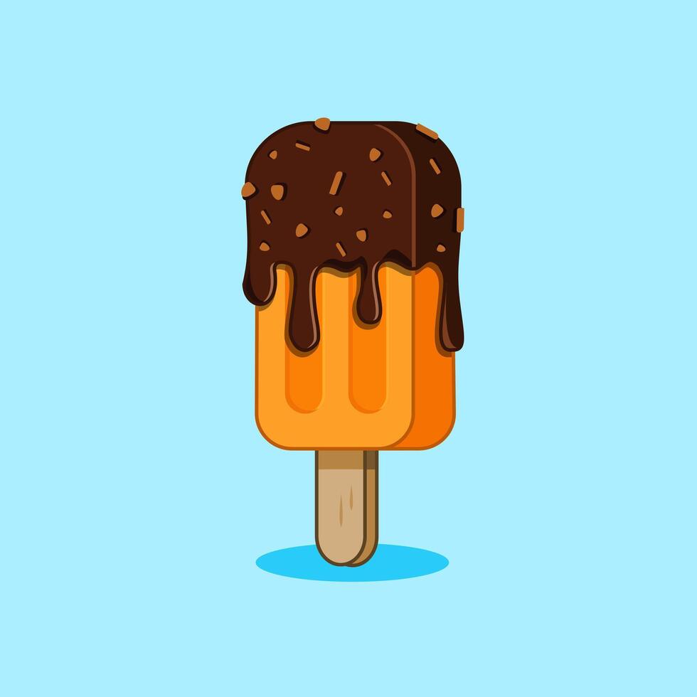 Yummy Ice Cream Chocolate Covered Illustration Cartoon Design vector