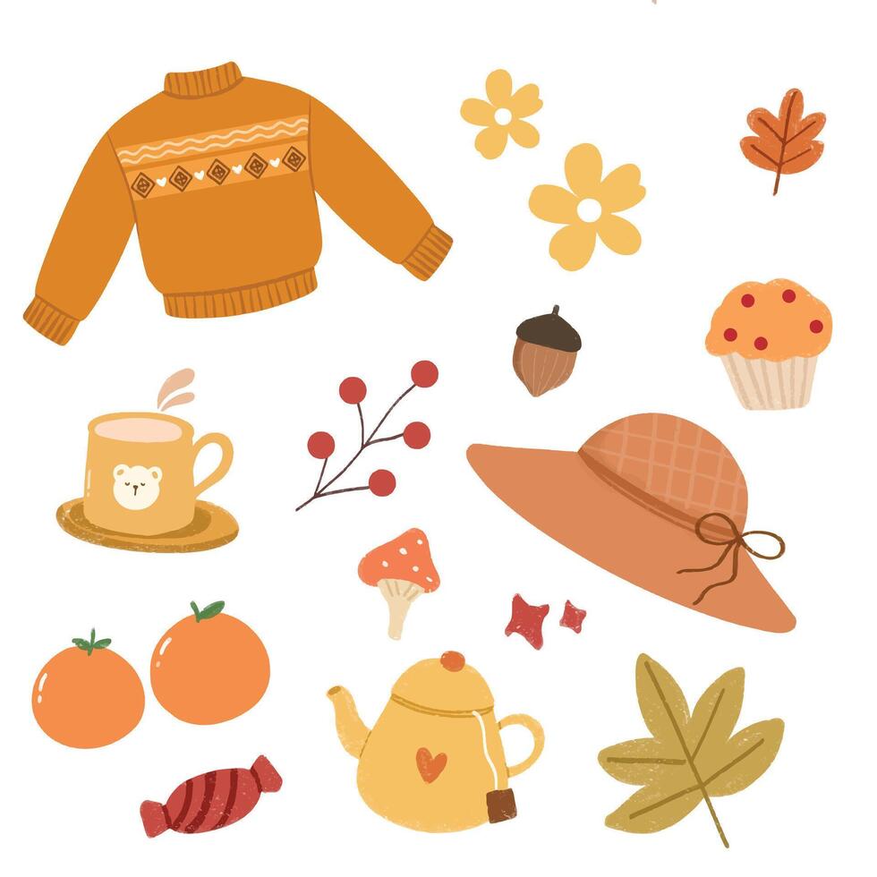 cute and aesthetic fall elements set vector