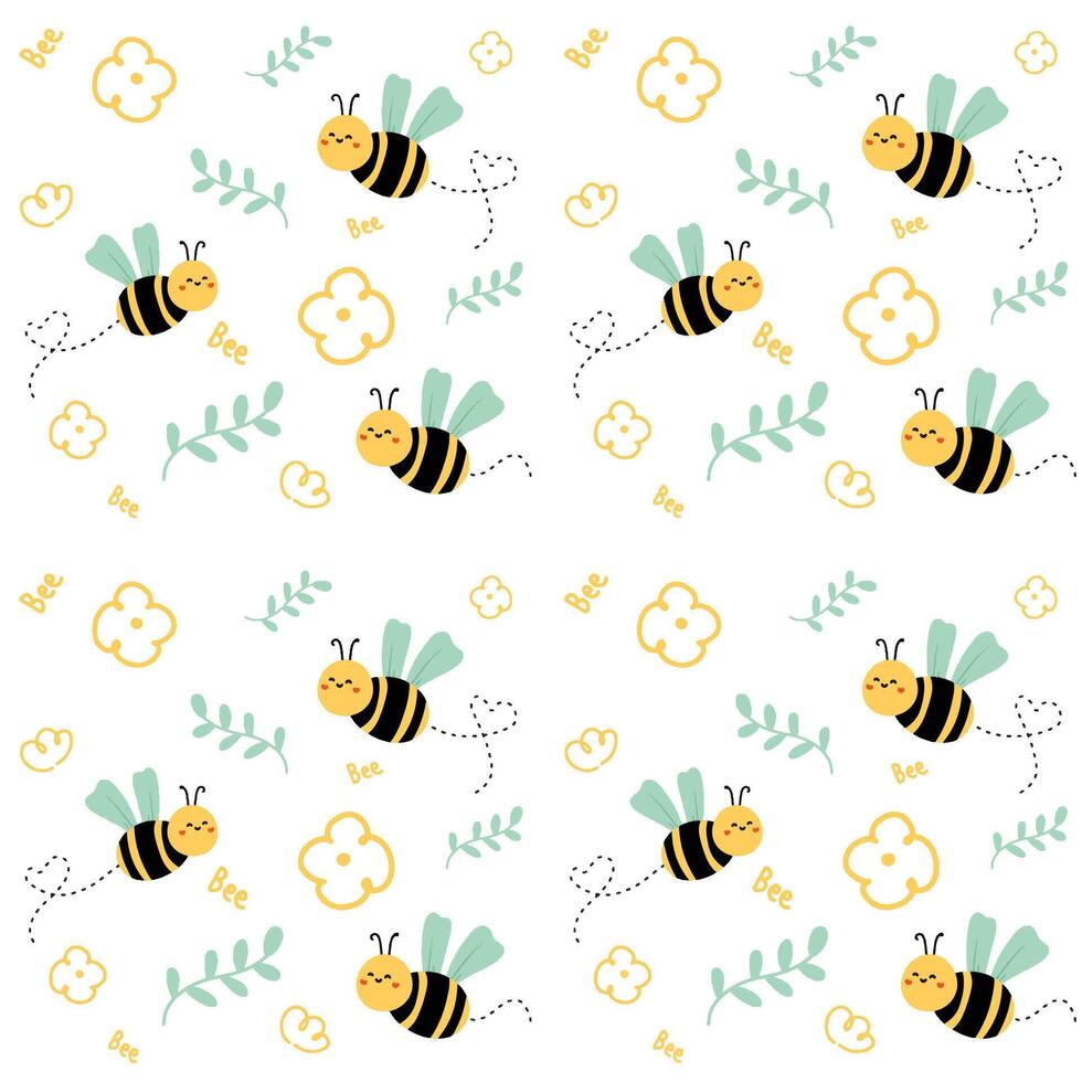 cute bee seamless pattern with yellow abstract flowers vector