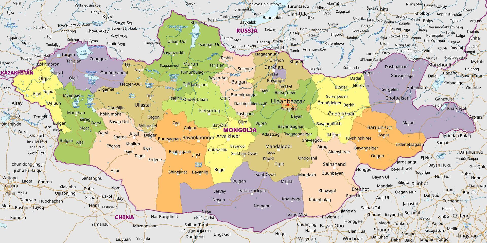 Mongolia administrative regions map vector
