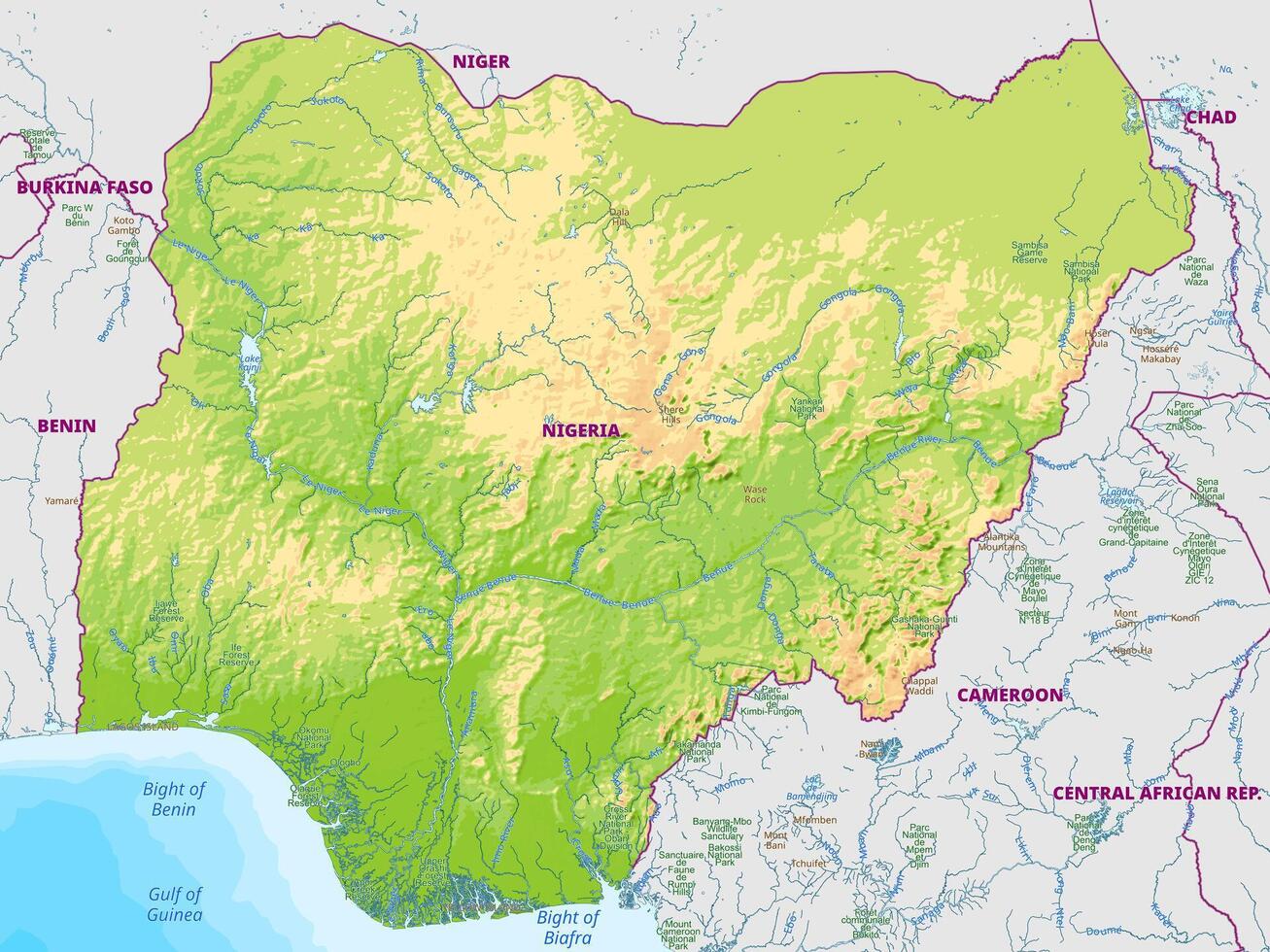 Map of Nigeria and nearby countries vector