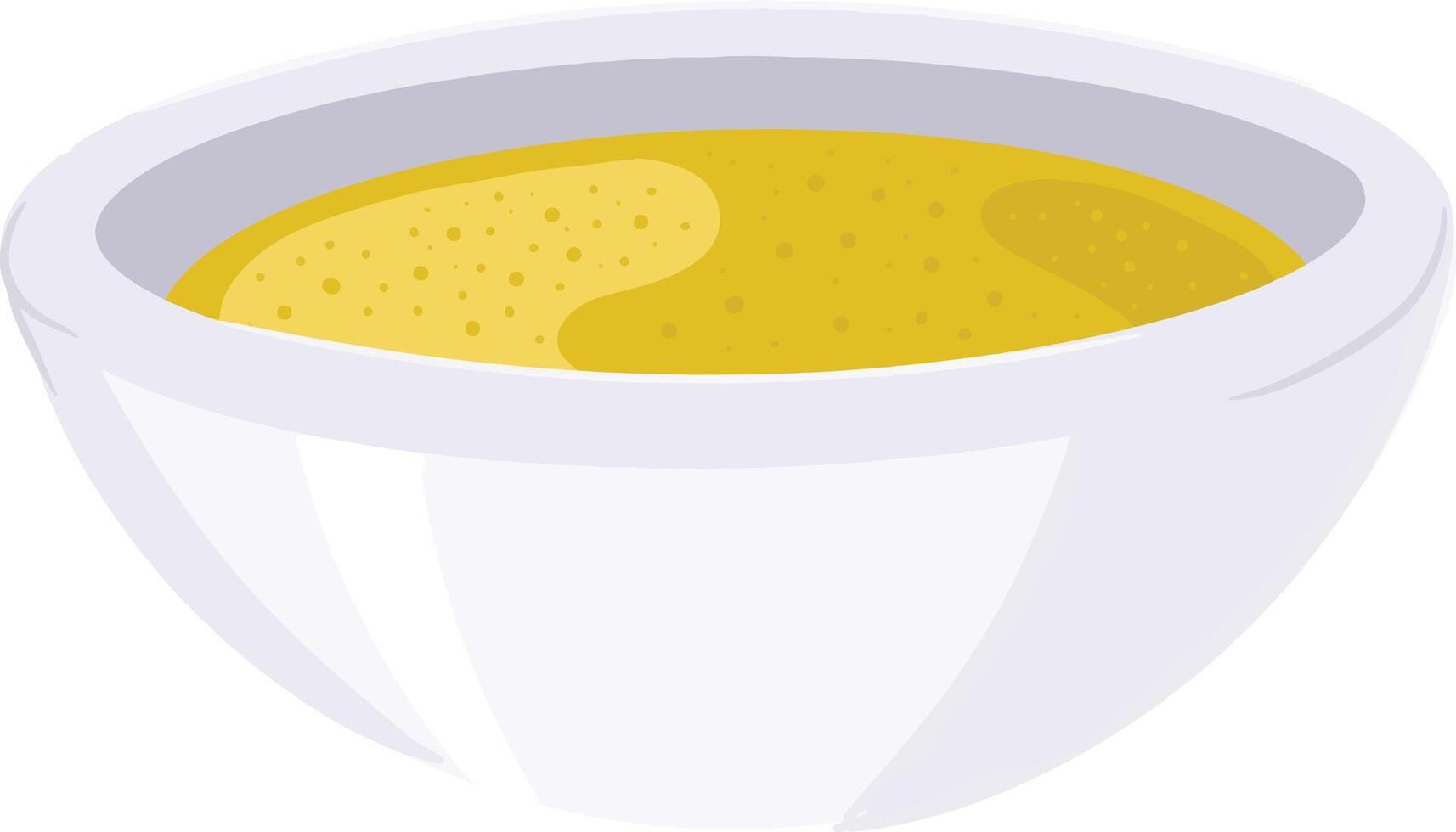 Bowl with pumpkin or cheese soup, cream soup hand drawn isolated on white vector