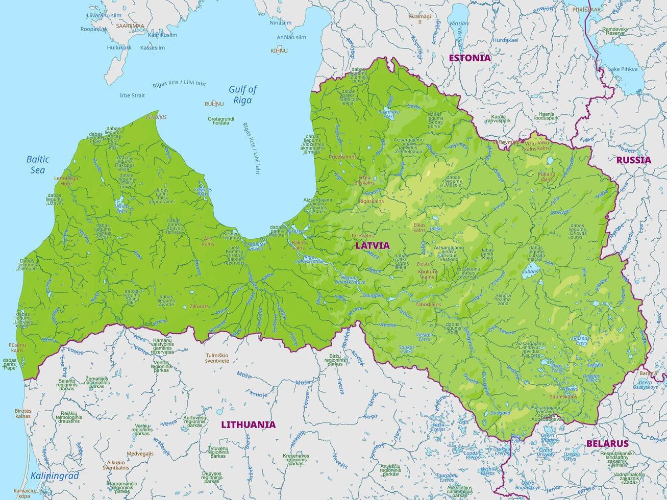 Map showing geography of Latvia vector
