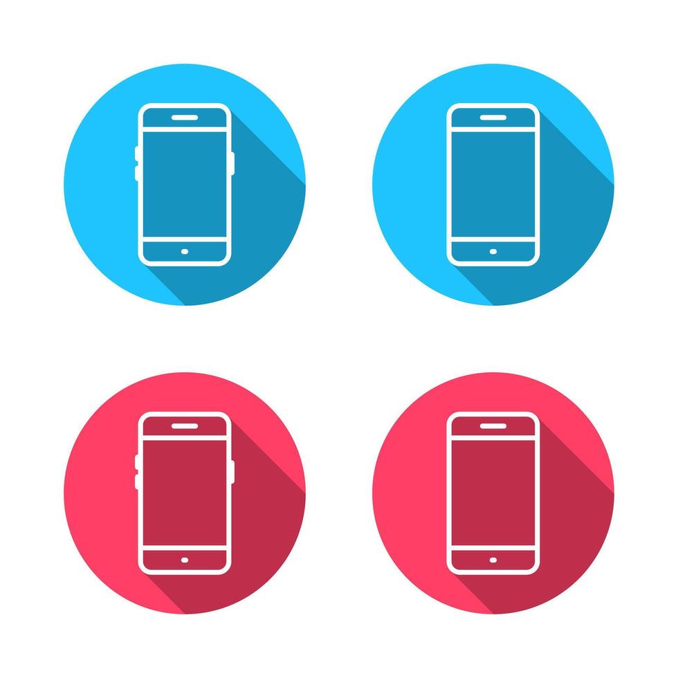 Mobile phone, cellphone icon with long shadow. Smartphone, gadget outline sign symbol vector
