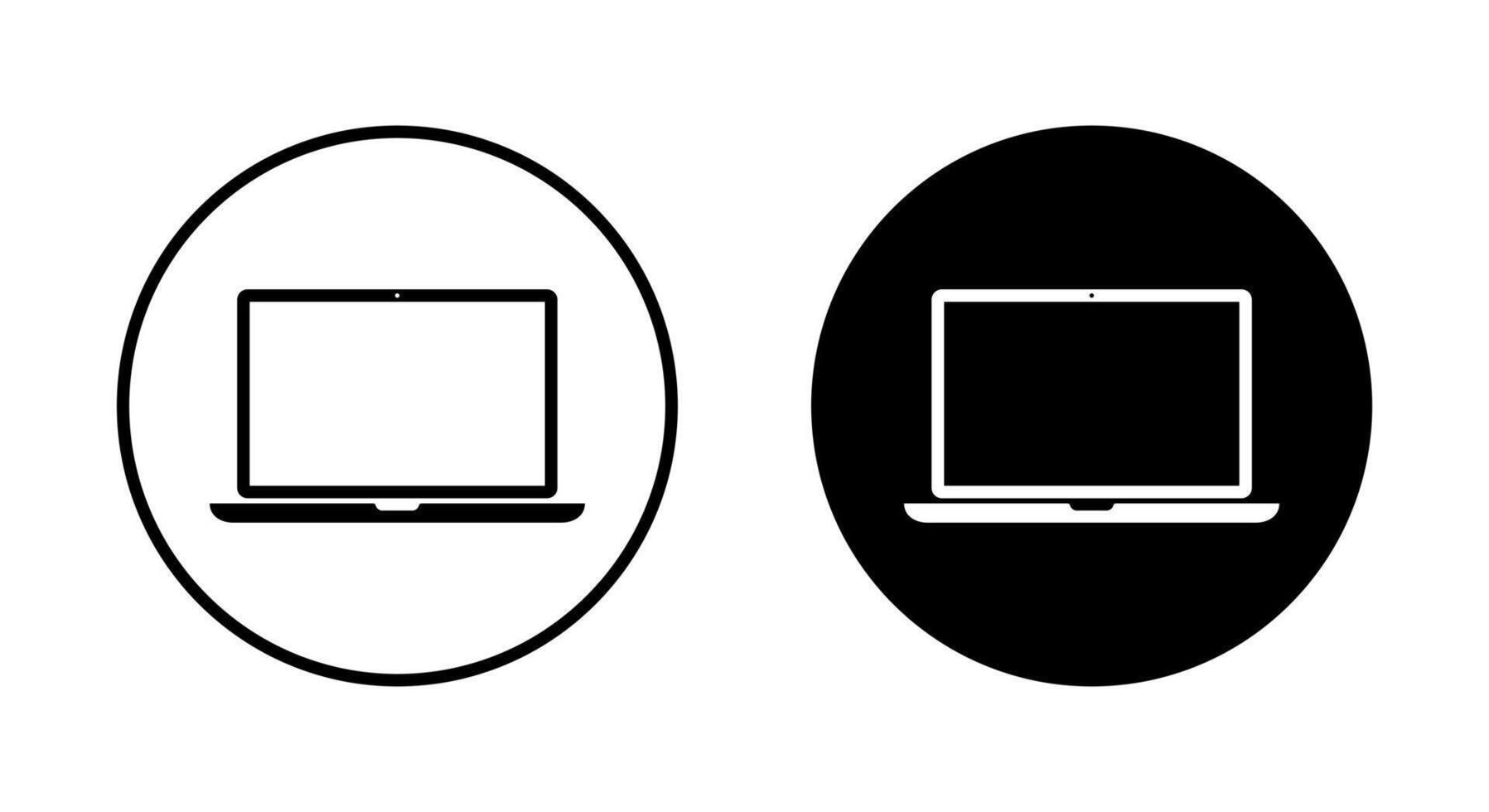 Laptop icon in black circle. Modern computer device for digital work and internet symbol vector