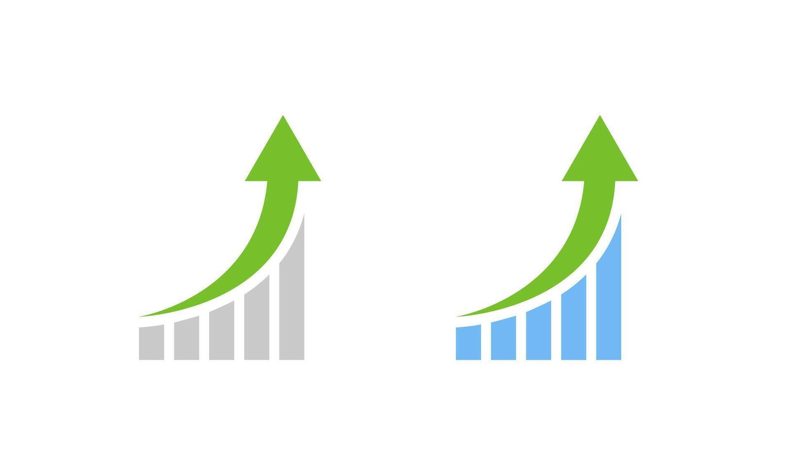 Upward trend chart with colorful bars and green arrow. Economic growth and data progress symbol vector